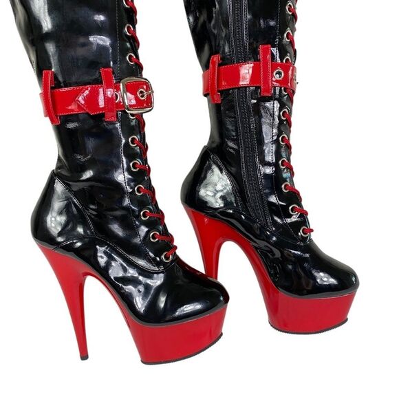 funtasma Medic 6 pleaser boots , red / black ,zip, lace up buckle - Picture 4 of 10